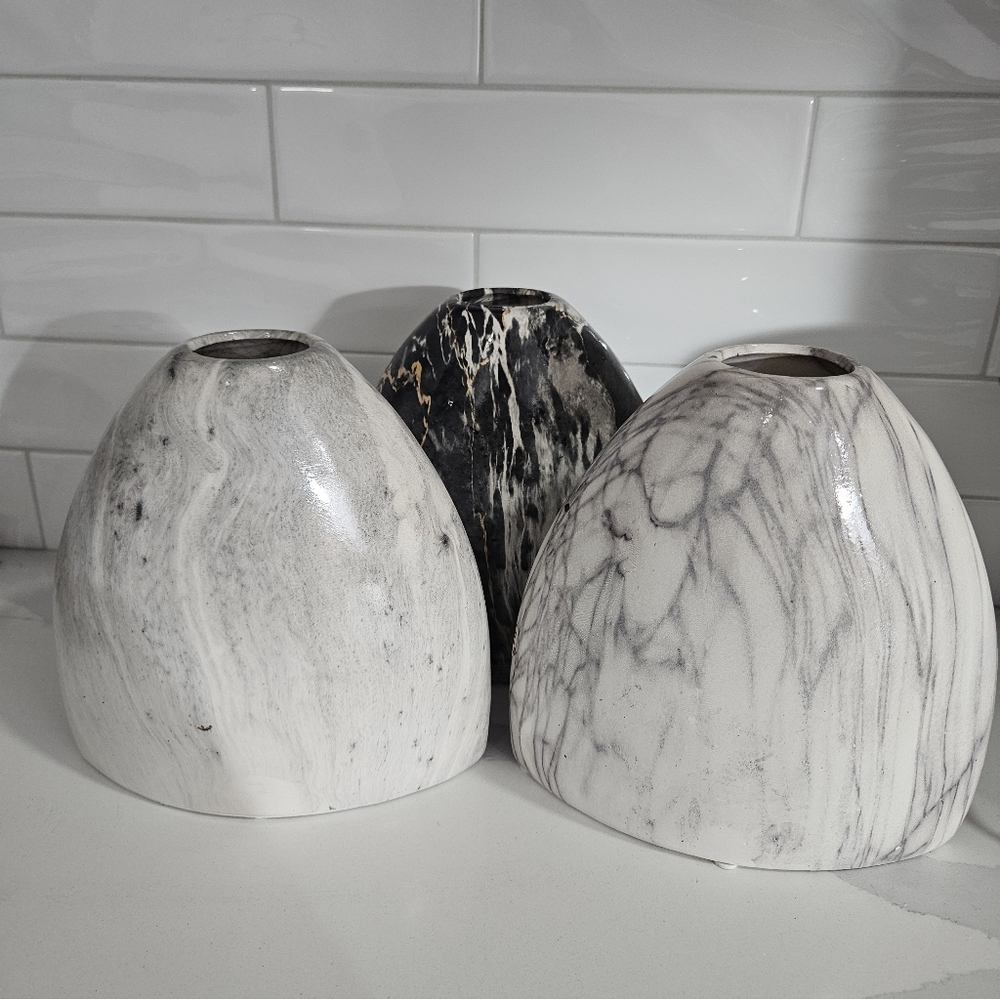 Faux Granite Vases, Set Of 3
